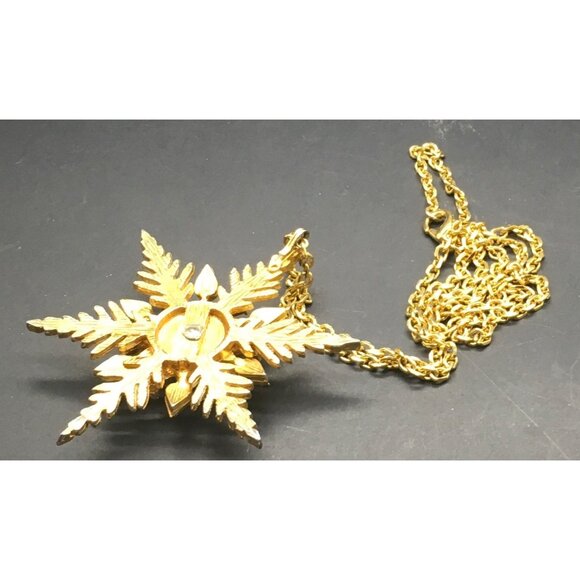 Snowflake  Pendant Necklace Rhinestones Gold Tone  Blue Purple Winter Star - Picture 4 of 4